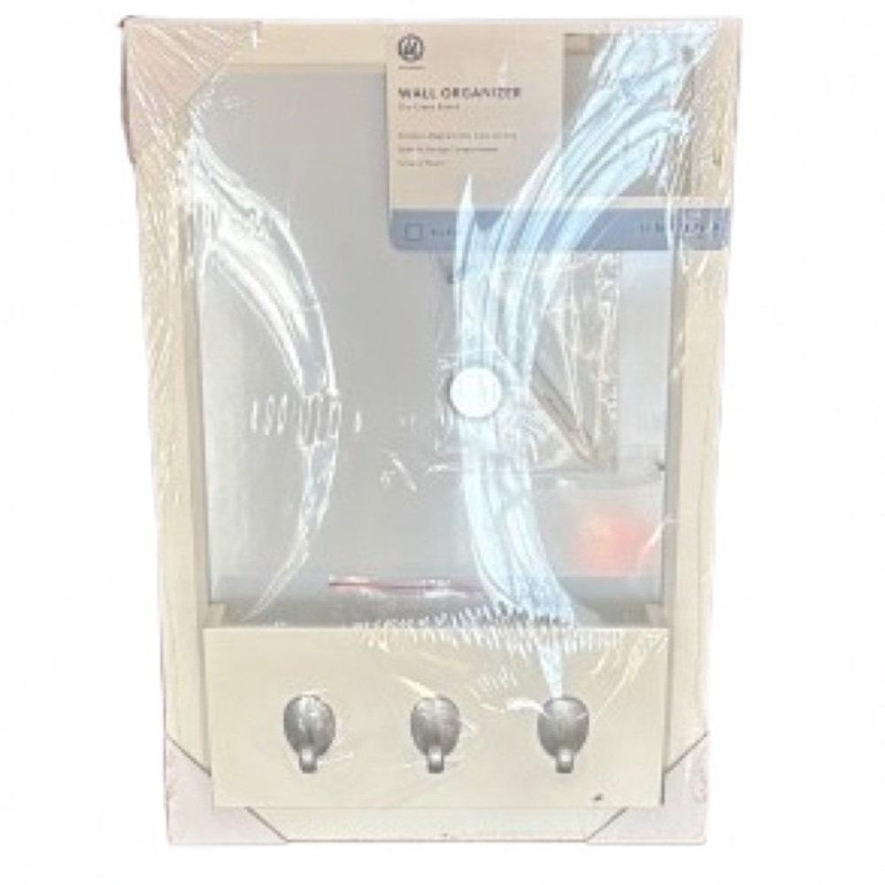 White magnetic dry erase Wall Organizer with Hooks NWT